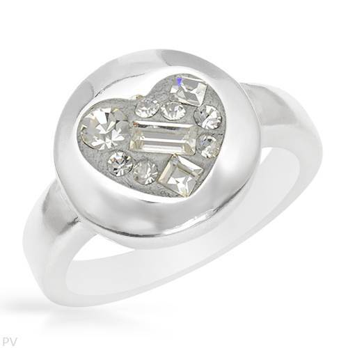 NEW Ring w/ Genuine Crystals in gray enamel & .925 Silver, Size 7, 6.8 grms