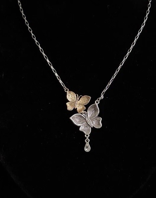 Brighton Necklace Everbloom Flutter Two Tone Butterfly Reversible NWT