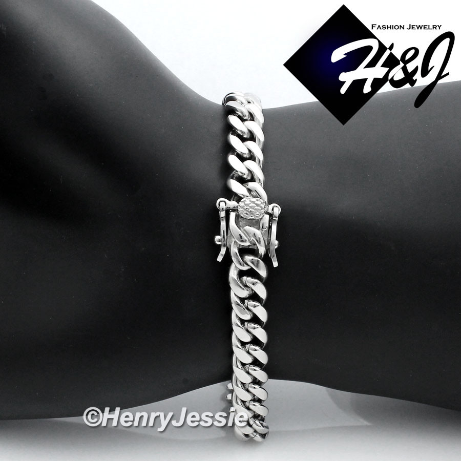 7.5-11″MEN Stainless Steel 7/10/12/14mm Silver Miami Cuban Curb Chain Bracelet