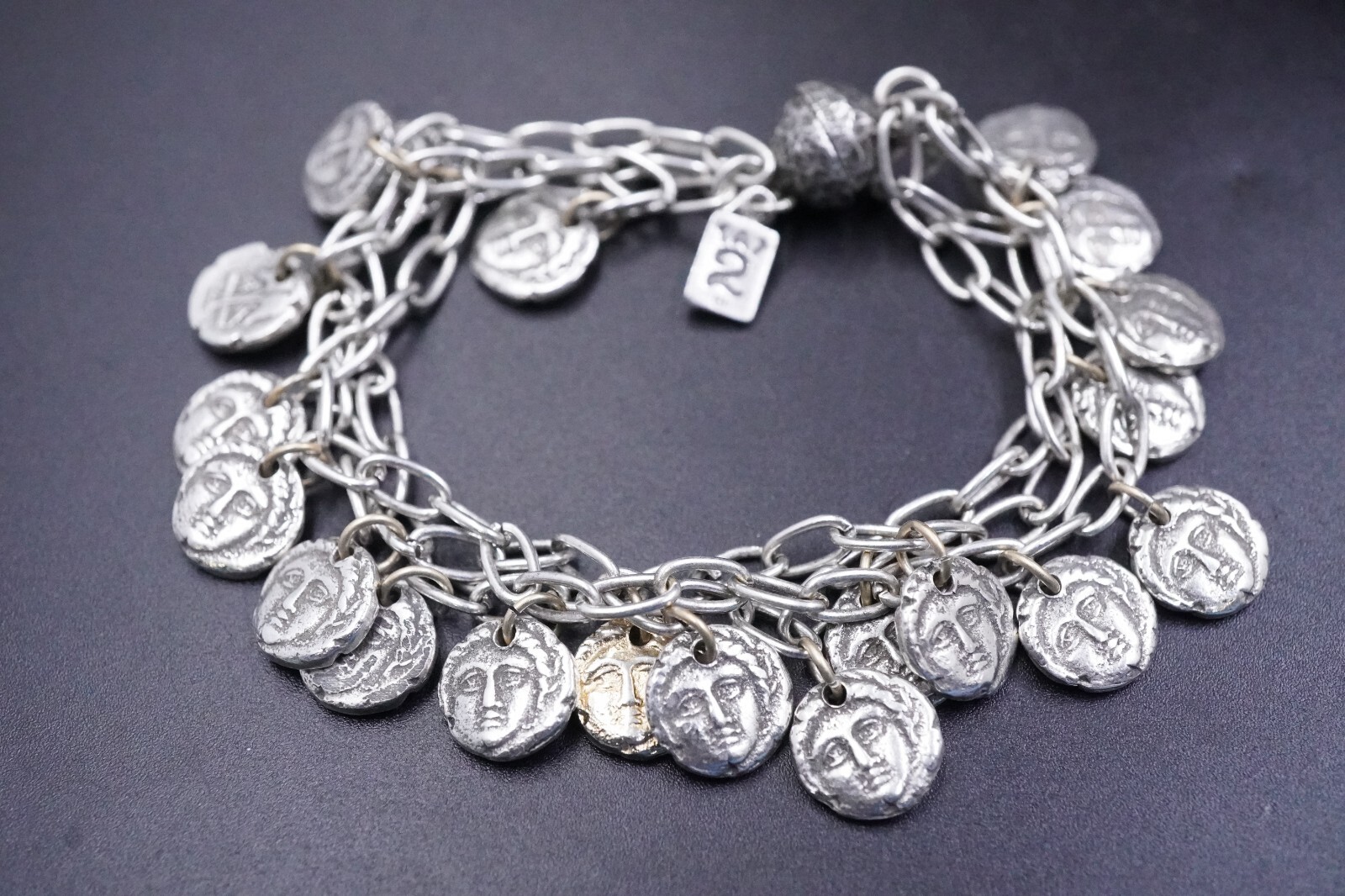 Tat 2 Designs GREEK COIN 3 Row Bracelet Fit a 6” – 6.5” Wrist
