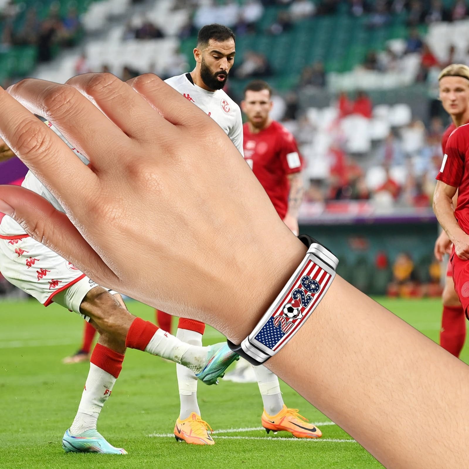 Soccer Bracelet Adjustable Silicone Wristband Red White Blue Sports