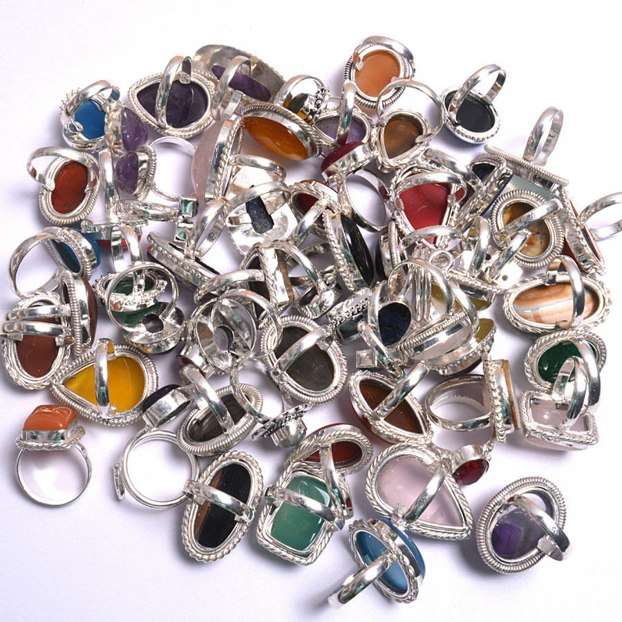 400 Pcs Lot 925 Sterling Silver Plated Multi Gemstone Rings jewelry SA-0304
