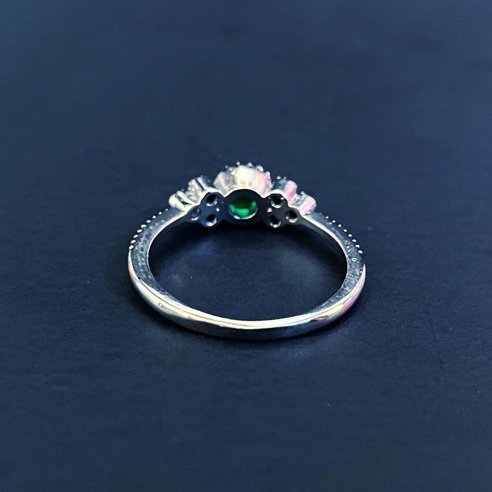 Sterling Silver 925 Ring Set Green Emerald Cubic Zirconia Size 9 Womens