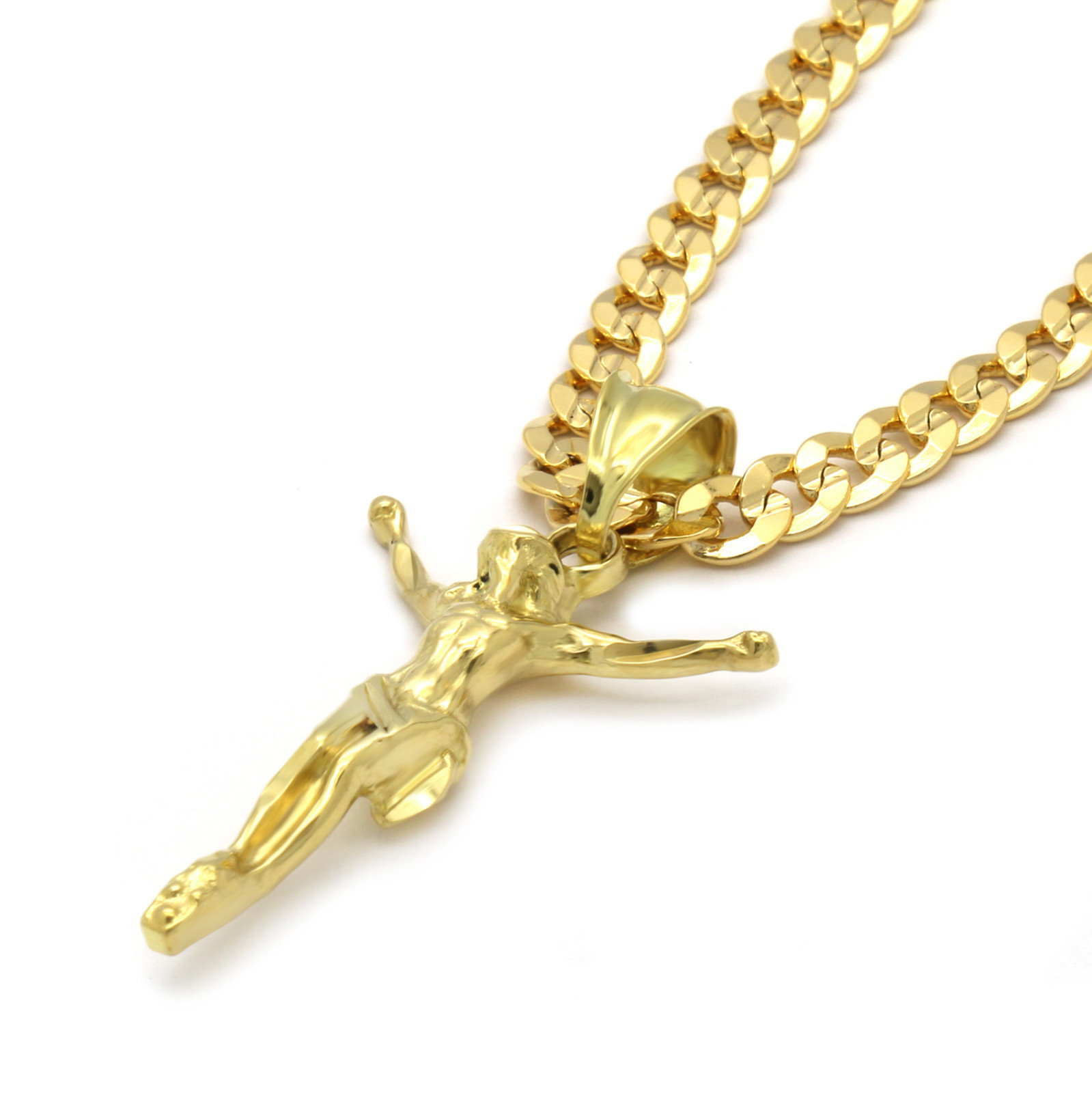 Men’s 14k Gold Plated SMALL Jesus Pendant 5mm 24″ Cuban Necklace Chain