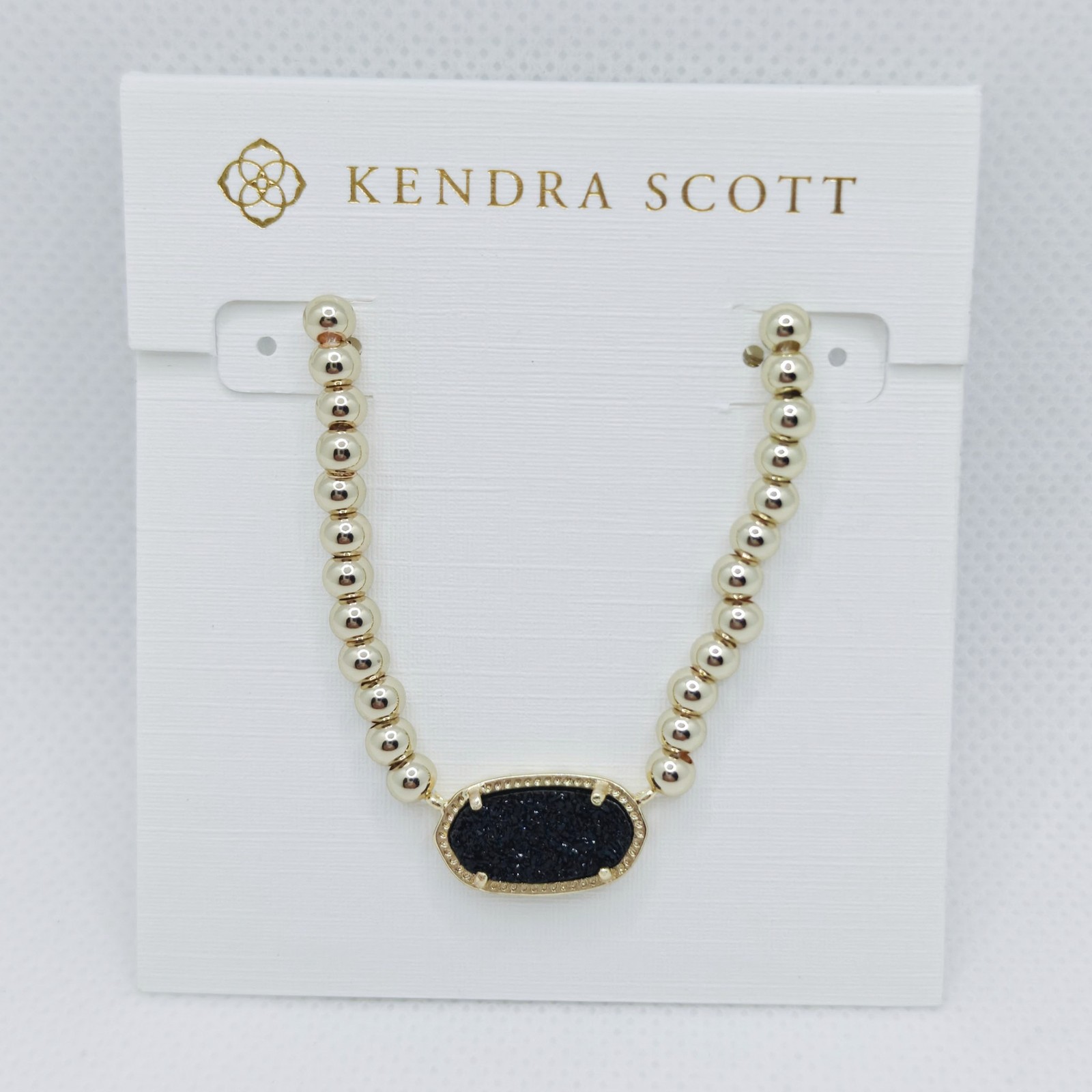 Kendra Scott Elisa Gold Beaded Short Necklace in Black Drusy