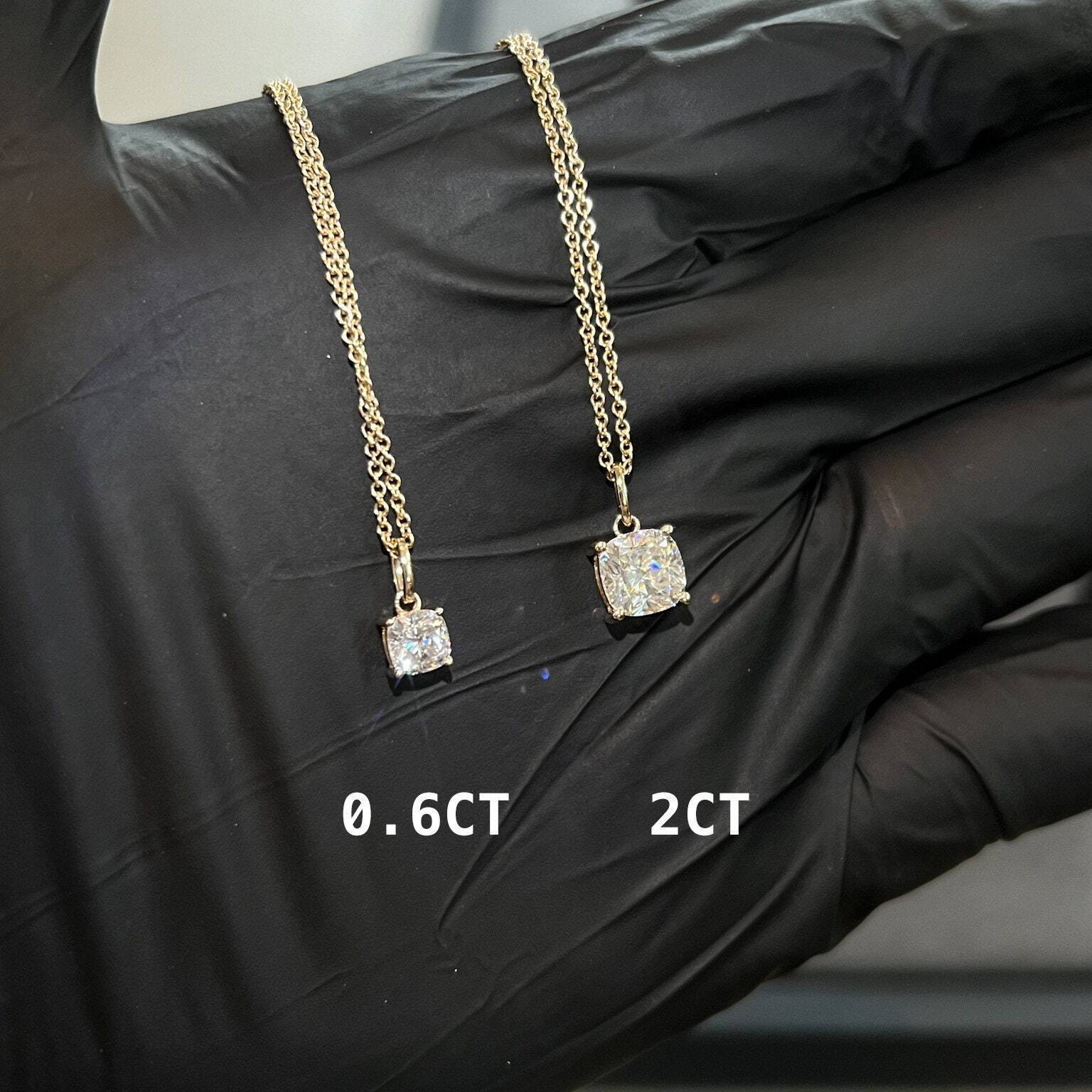 Cushion Cut Moissanite Solitaire Pendant with Necklace – 925 Silver or 14k Gold