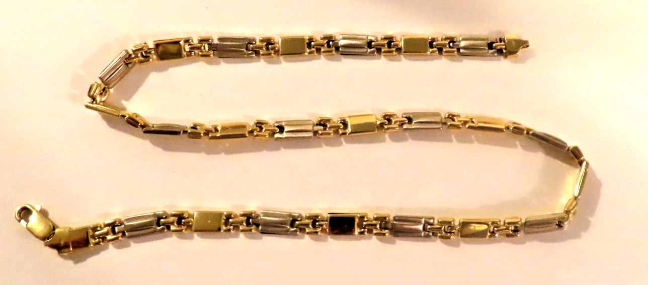 REAL 18k Yellow & White Gold fancy Unique Bar Link Chain Necklace 18″ HEAVY