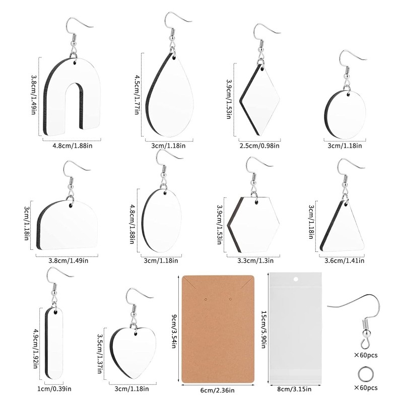 60Pcs Blank Dye Sublimation Earrings with Earrings Cardboard Double Sided Blank