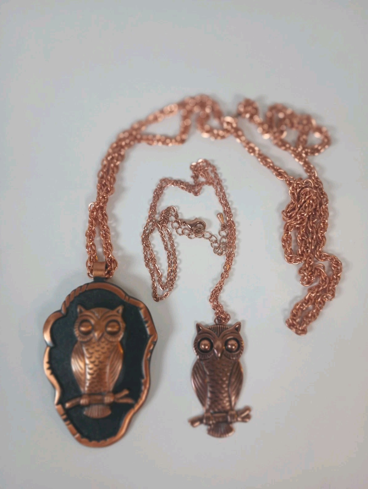 L.A. Solids Copper Owl Pendant NecklacesSet With Rope Chain, Signed