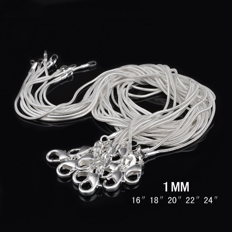 925 sterling solid Silver Plated 1mm snake chain Necklace 16/18/20/22/24inch