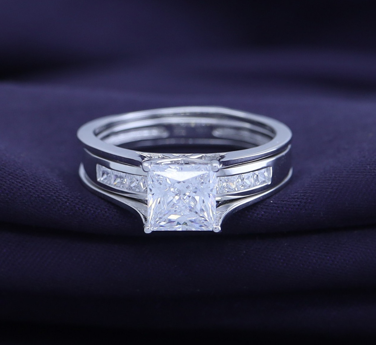 Engagement Wedding Band Ring Set Princess Cut 925 Sterling Silver