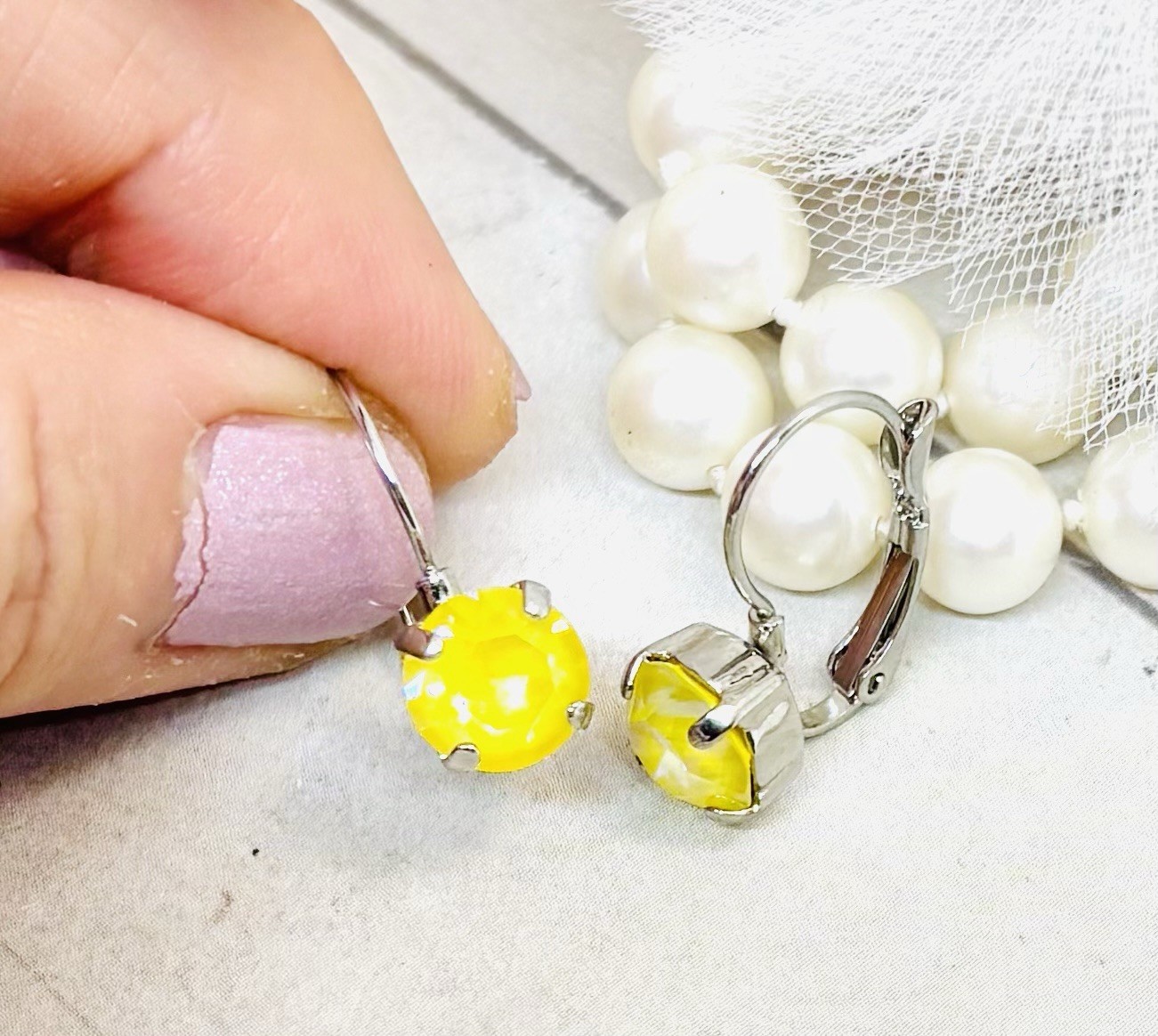 8mm Shiny Silver Plated Sunshine Yellow Neon Delite Cup Chain Drop Earrings