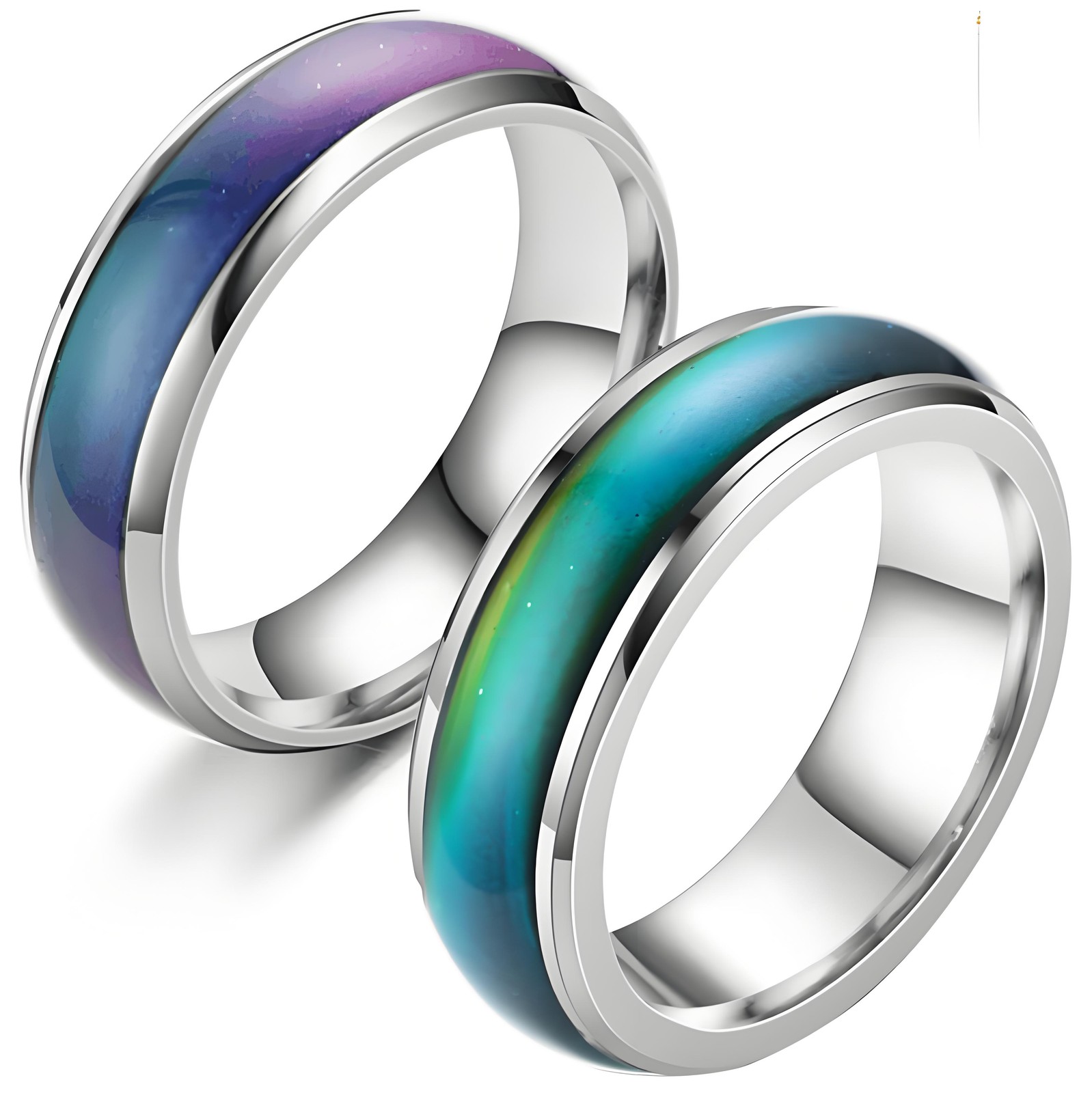 2Pcs Stainless Steel Color Changing Mood Ring Temperature Rings For Women & Men