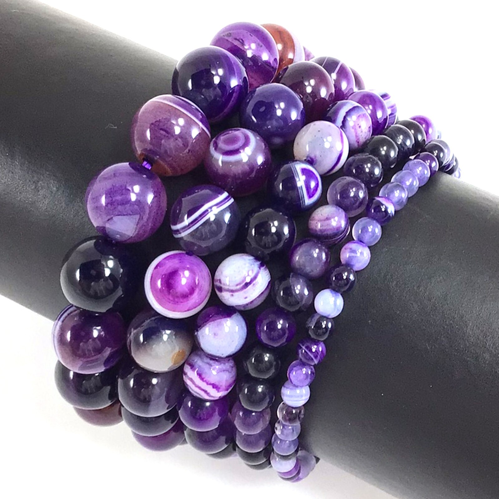 Handmade Natural Purple Stripe Agate Stretch Bracelet Beaded 4mm 6mm 8mm 10mm 12