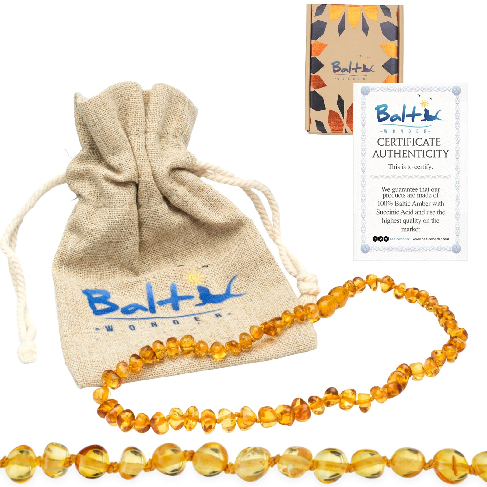 Baltic Amber Necklace – Authentic Honey Baroque – 1 Count (Pack of 1),