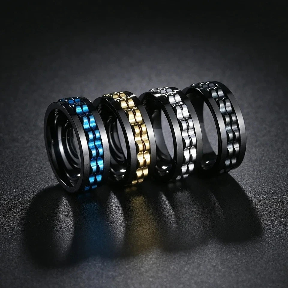 Anti Stress Stainless Steel Ring For Men Gear Chain Rotating Anxiety Relief