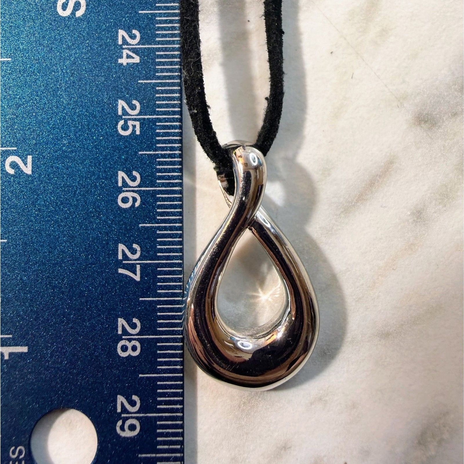 Lia Sophia Silver Teardrop Pendant Necklace Black Cord Open Infinity Loop Twist