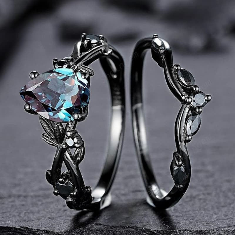 2-Piece Set Natural Gemstones Rings Engagement Ring Luxury Crystal Wedding Gift