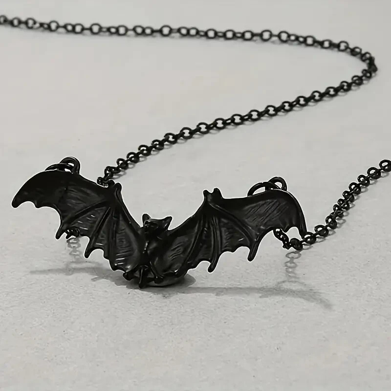 Black Bat Pendant Necklace Halloween Gothic