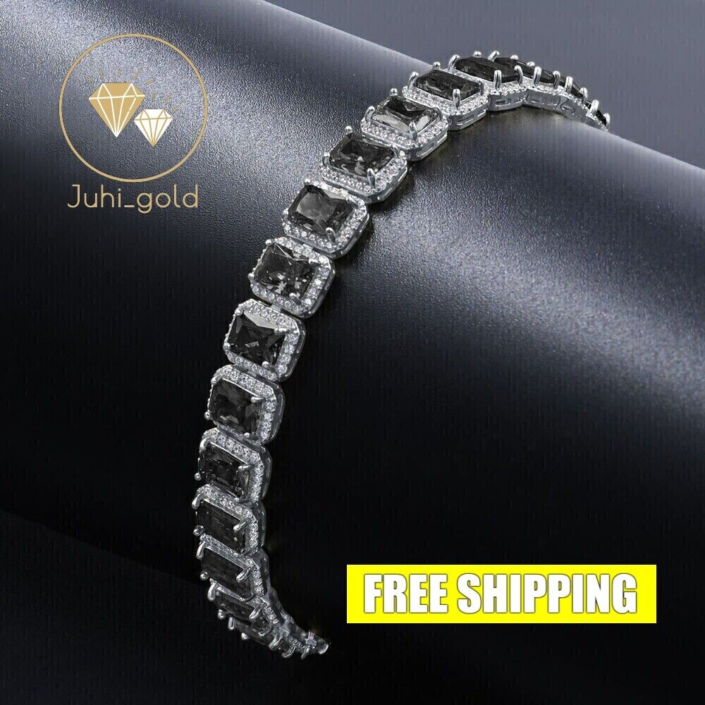 16.0Ct Emerald Simulated Black Diamond Tennis Bracelet 925 White Sterling Silver