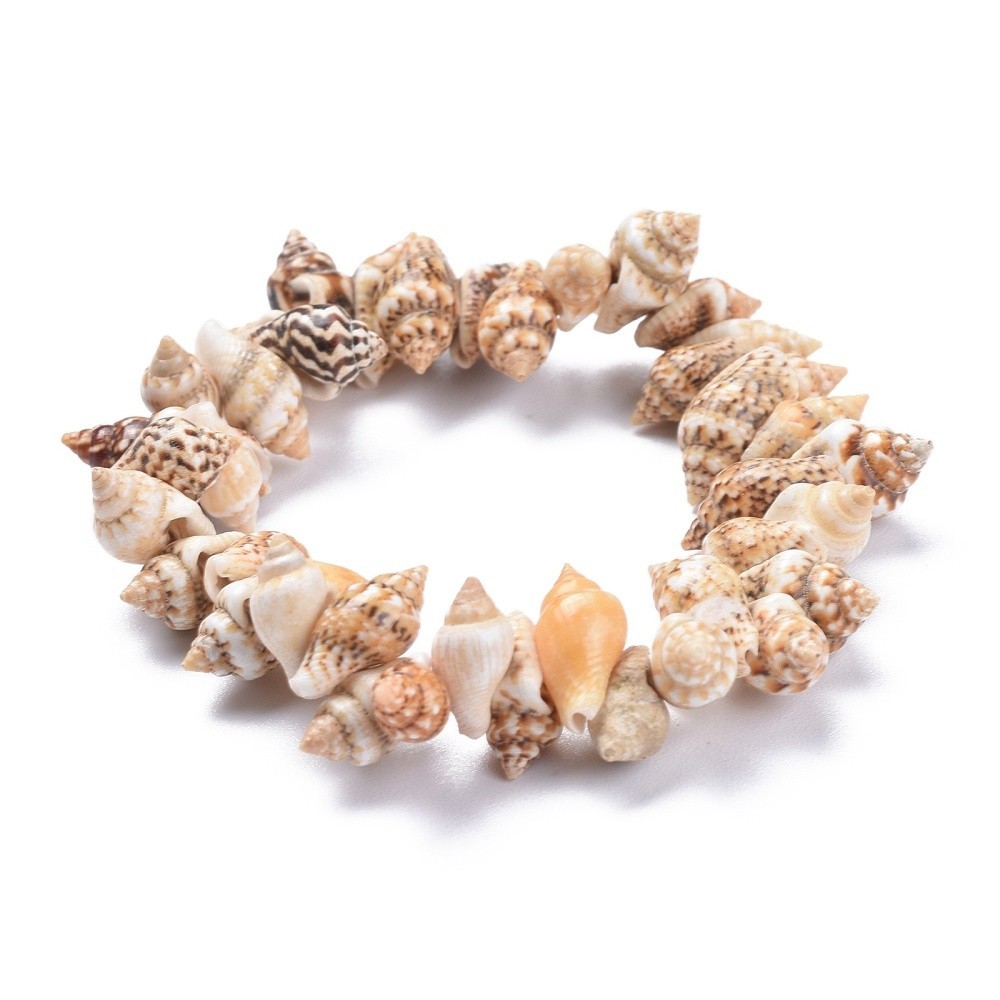 Surfer Natural Spiral Shell Unisex Stretch Beaded Bracelet Conch 7″