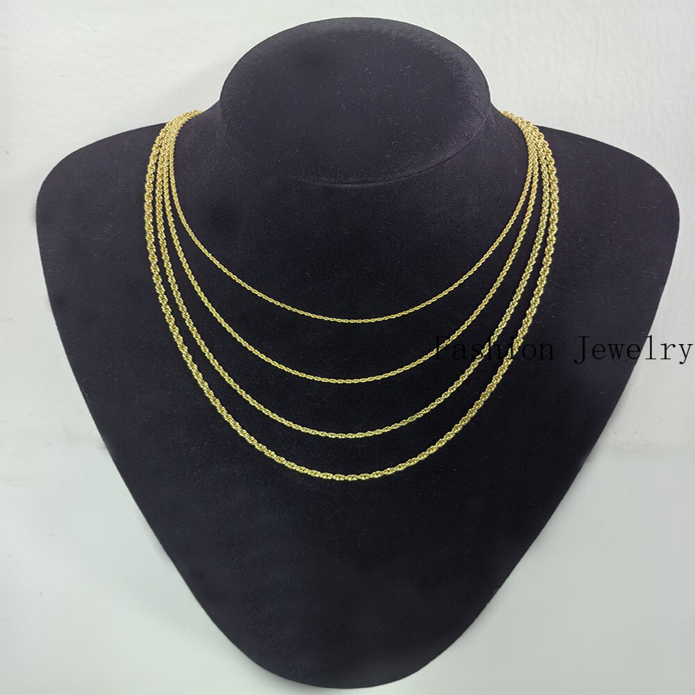 14K Real Solid Yellow Gold 1.5mm-3mm Rope Chain Necklace with Lobster Claw Clasp