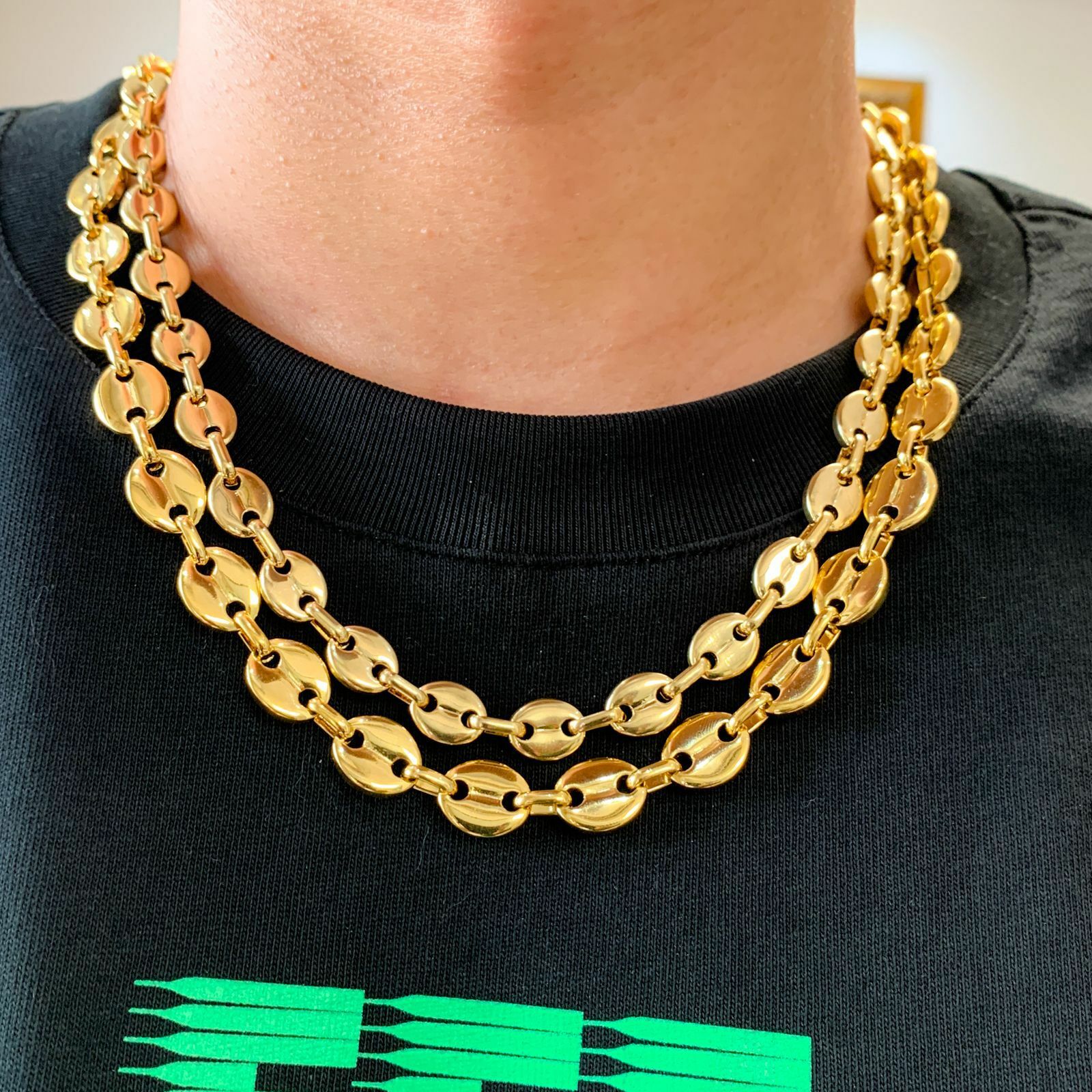 7/9/11mm Fashion Women Mens Chain 316L Stainless Steel Coffee Bead Link Necklace