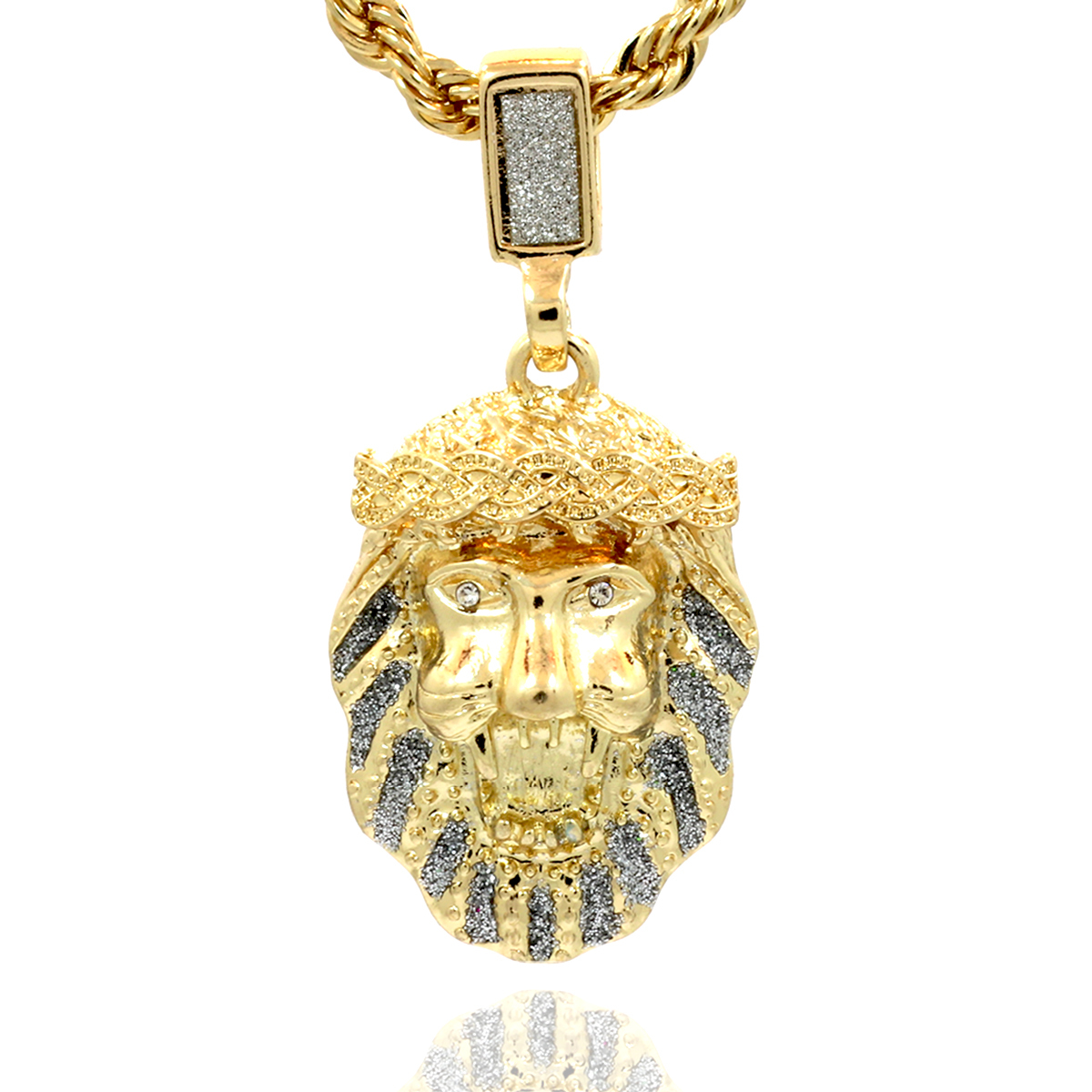 Mens 16K Gold Plated Stardust Lion Fashion Pendant With 4mm/24″ Rope Chain Sp11