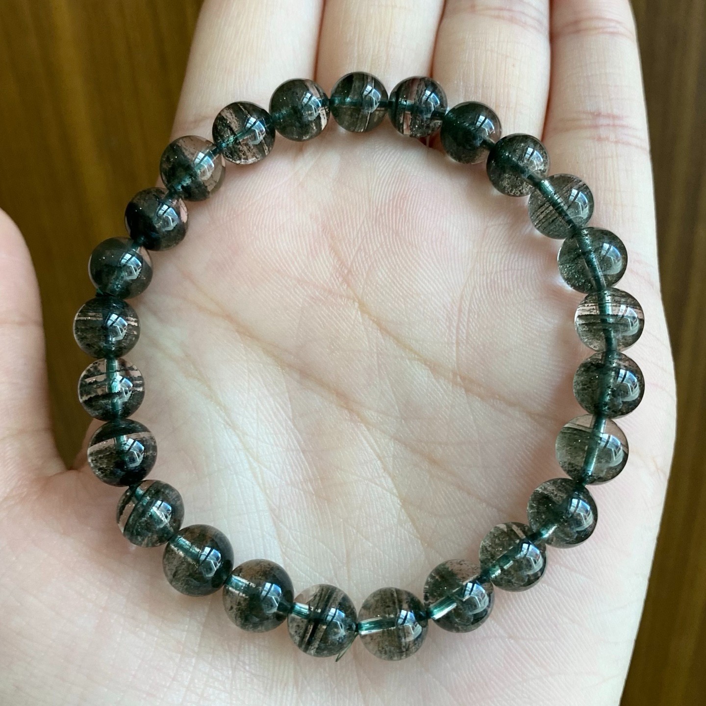 7.8mm Natural Green Phantom Quartz Bracelet healing Wealth Luck Crystal Jewelry