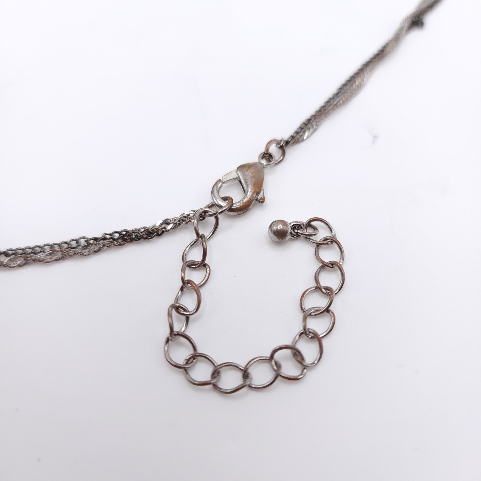 Silver Tone Crystal Teardrop Pendant Necklace Double Strand Adjustable 32-35in