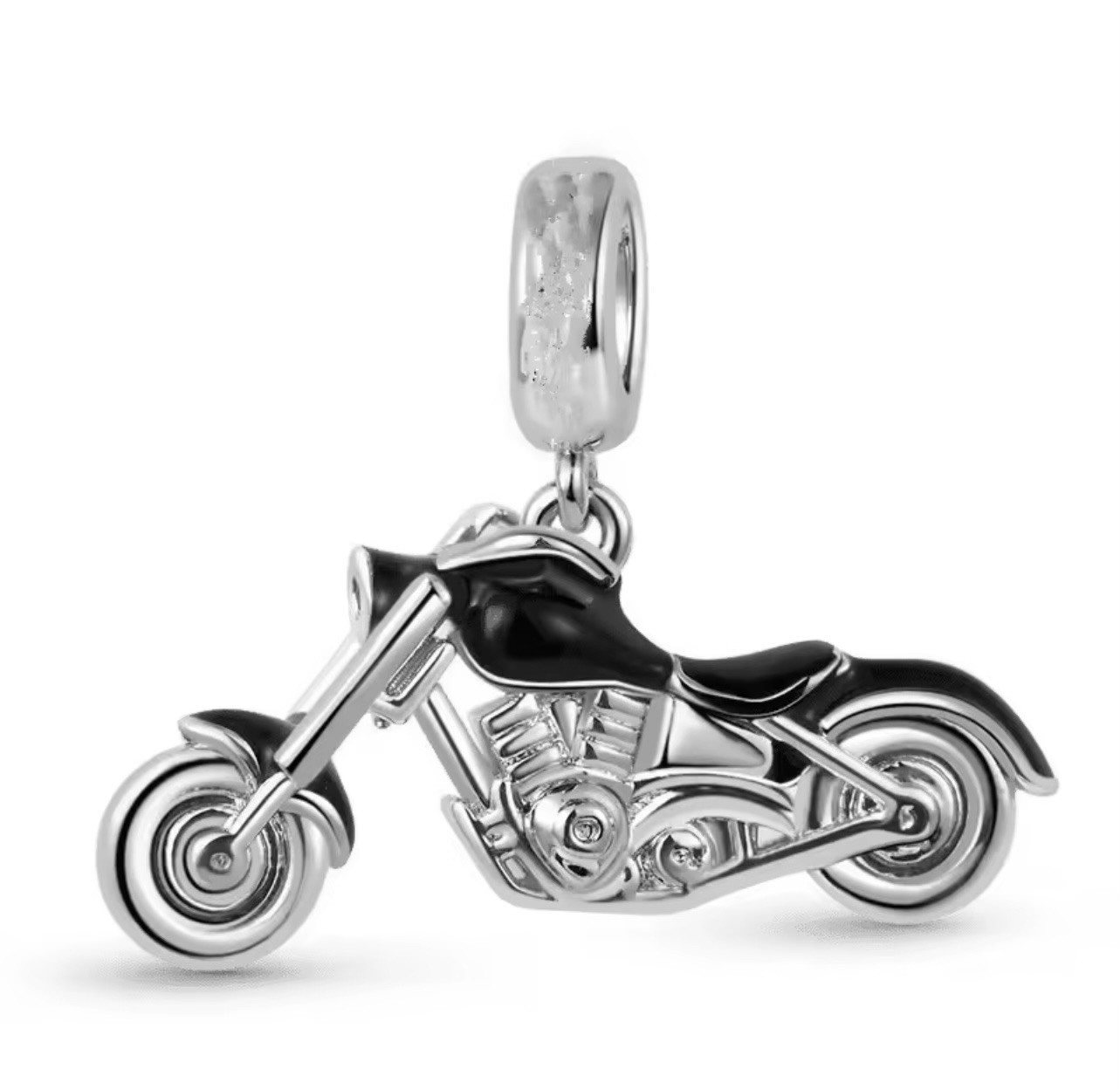 V109 S925 STERLING SILVER SLEEK BLACK MOTORCYCLE DANGLE CHARM