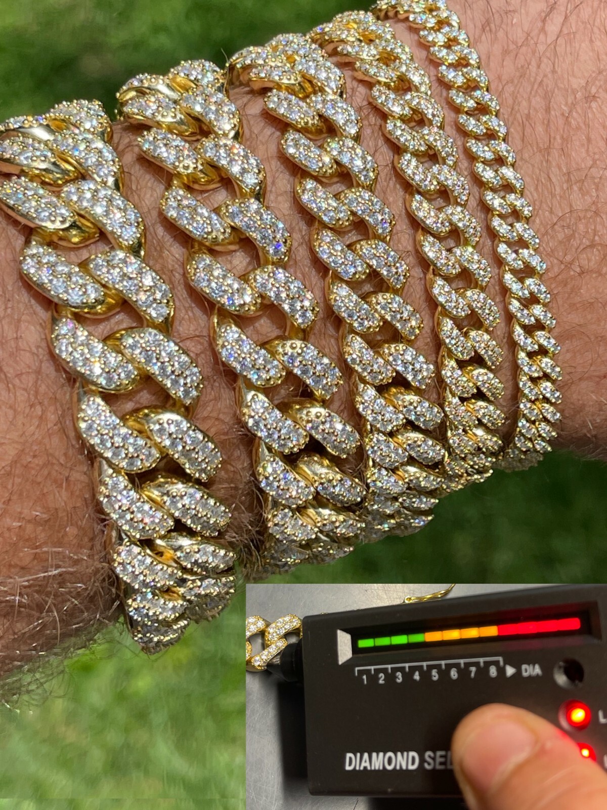 Real Miami Cuban Link Bracelet MOISSANITE 14k Gold Plated 925 Sterling Silver