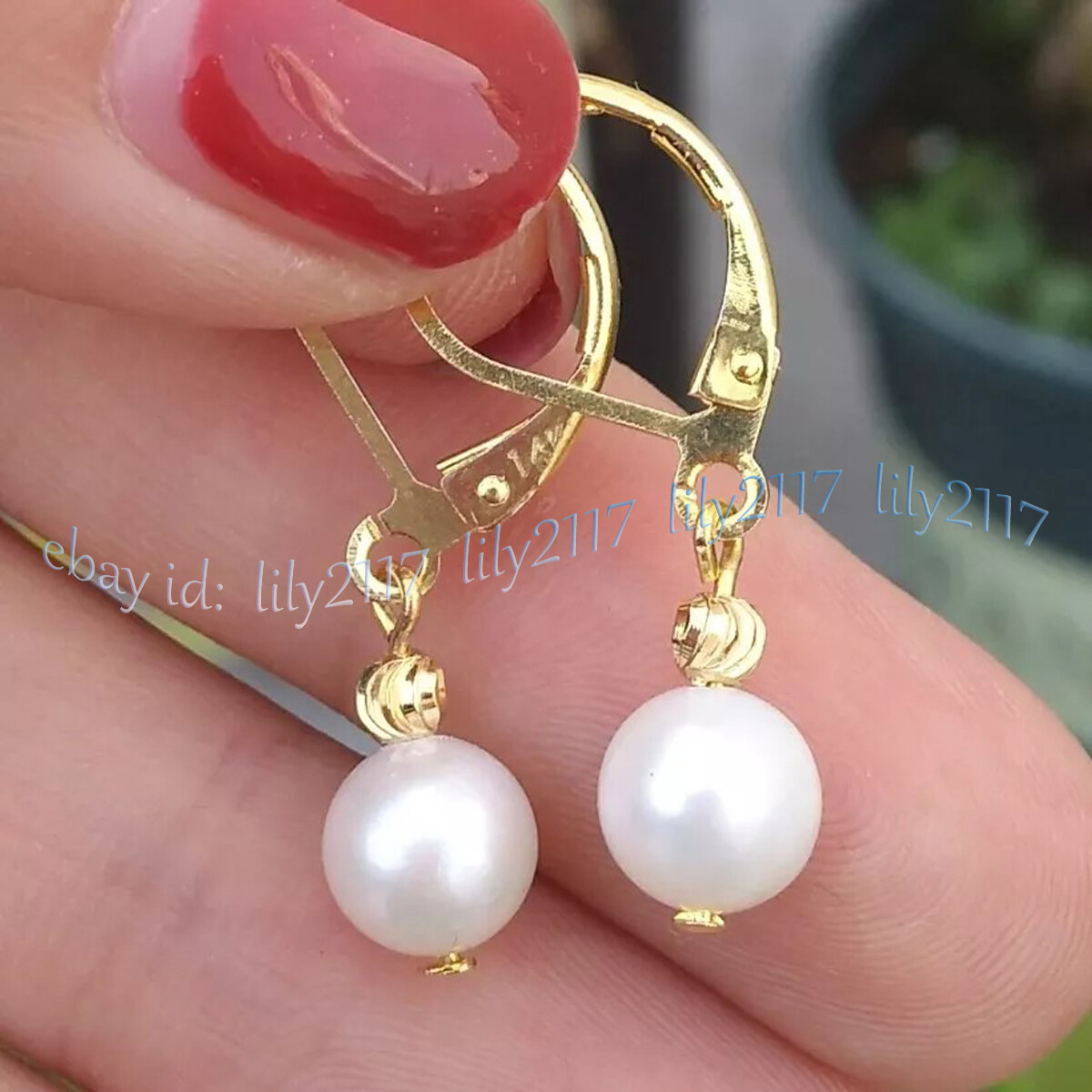 AAA 8-9mm Natural Round Perfect South Sea White Pearl Earrings 14k Yellow Gold