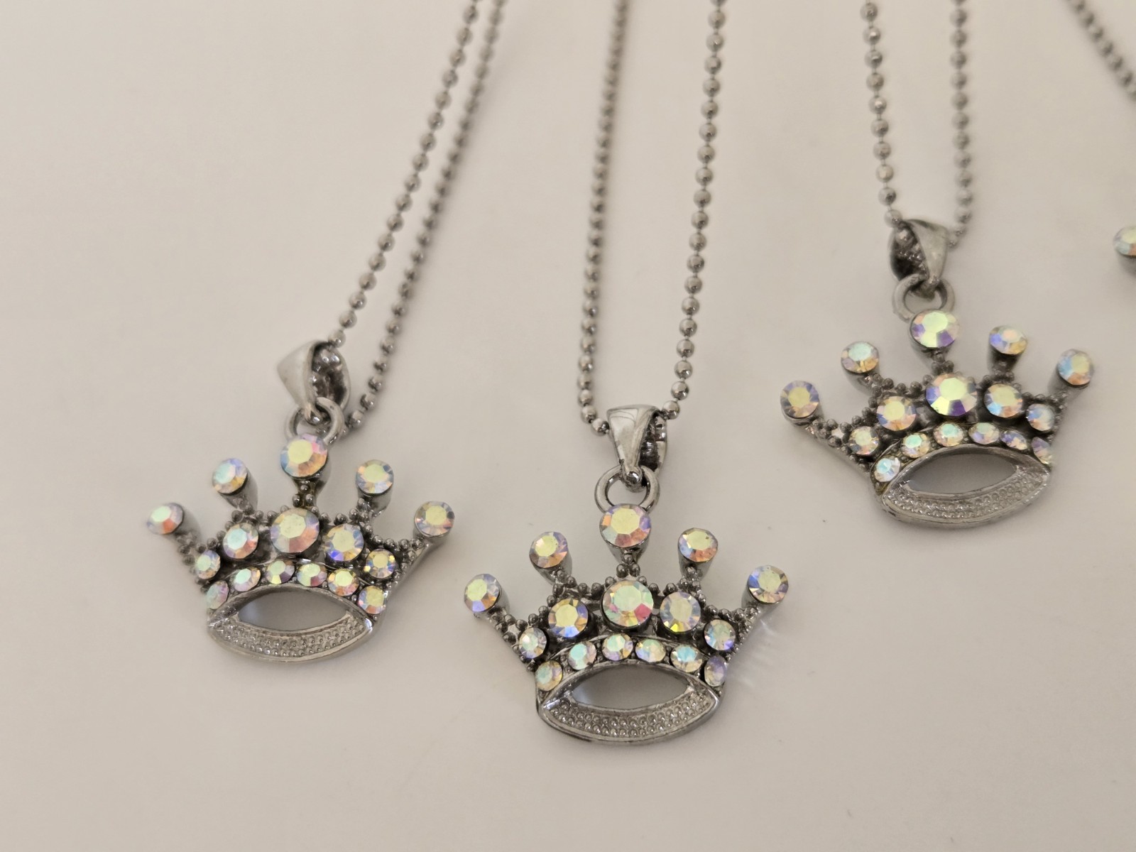 10 Pcs. Silver Crown AB Rhinestone Princess Party Bridal Shower Gifts Necklaces