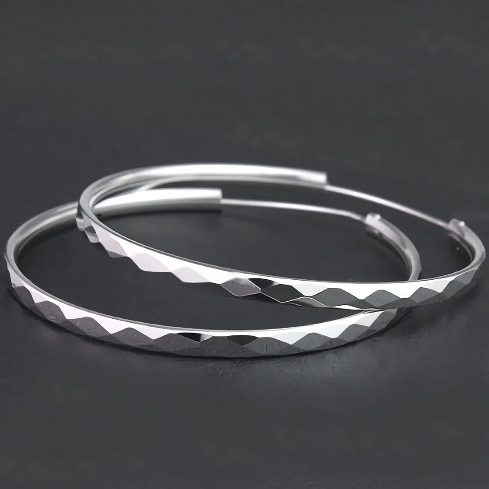 925 Sterling Silver 5CM Large Hoop Earrings Women Wedding Party Jewelry