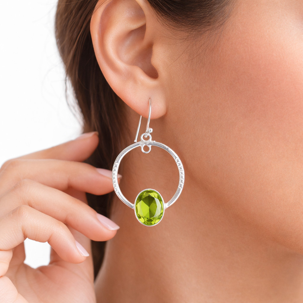 Peridot Gemstone 925 Sterling Silver Jewelry Handmade Earring For Women 1.37″