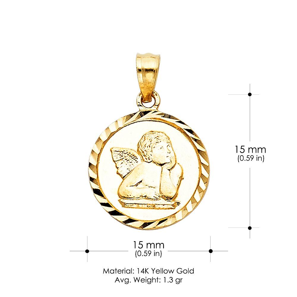 14K Yellow Gold Angel Charm Pendant with 0.9mm Wheat Chain Necklace