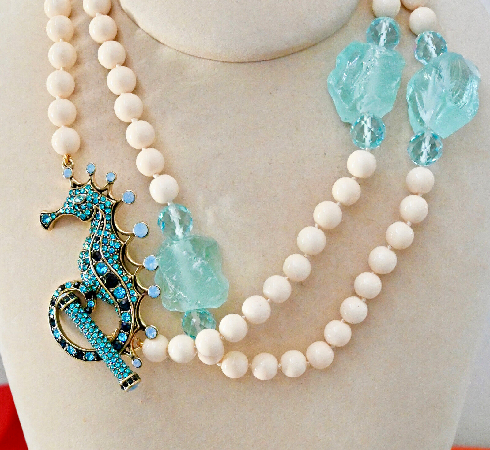$190 HEIDI DAUS Stallion of the Sea Crystal Seahorse Necklace Sea Glass