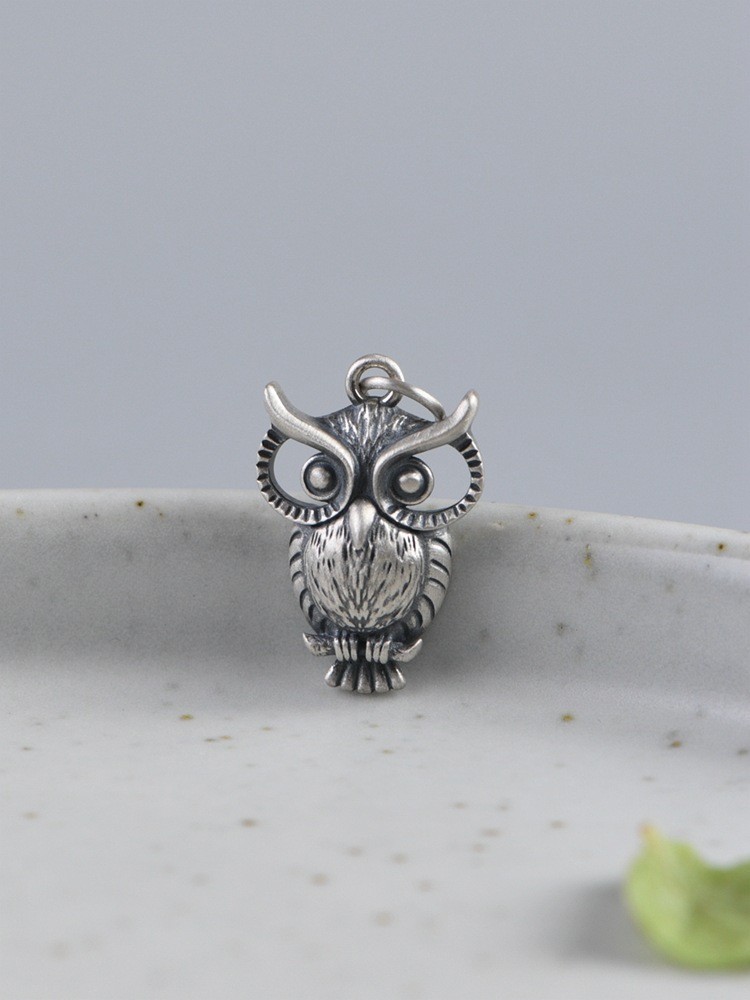 S925 Silver, Vintage Wise Owl Pendant, Wisdom Knowledge Charm, Gift for Her