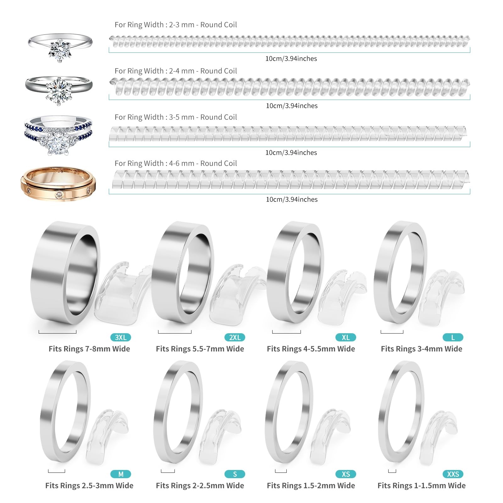 Ring Sizers for Loose Rings 12Pack, 12 Sizes, Ring Guards for Women& Men Loo…