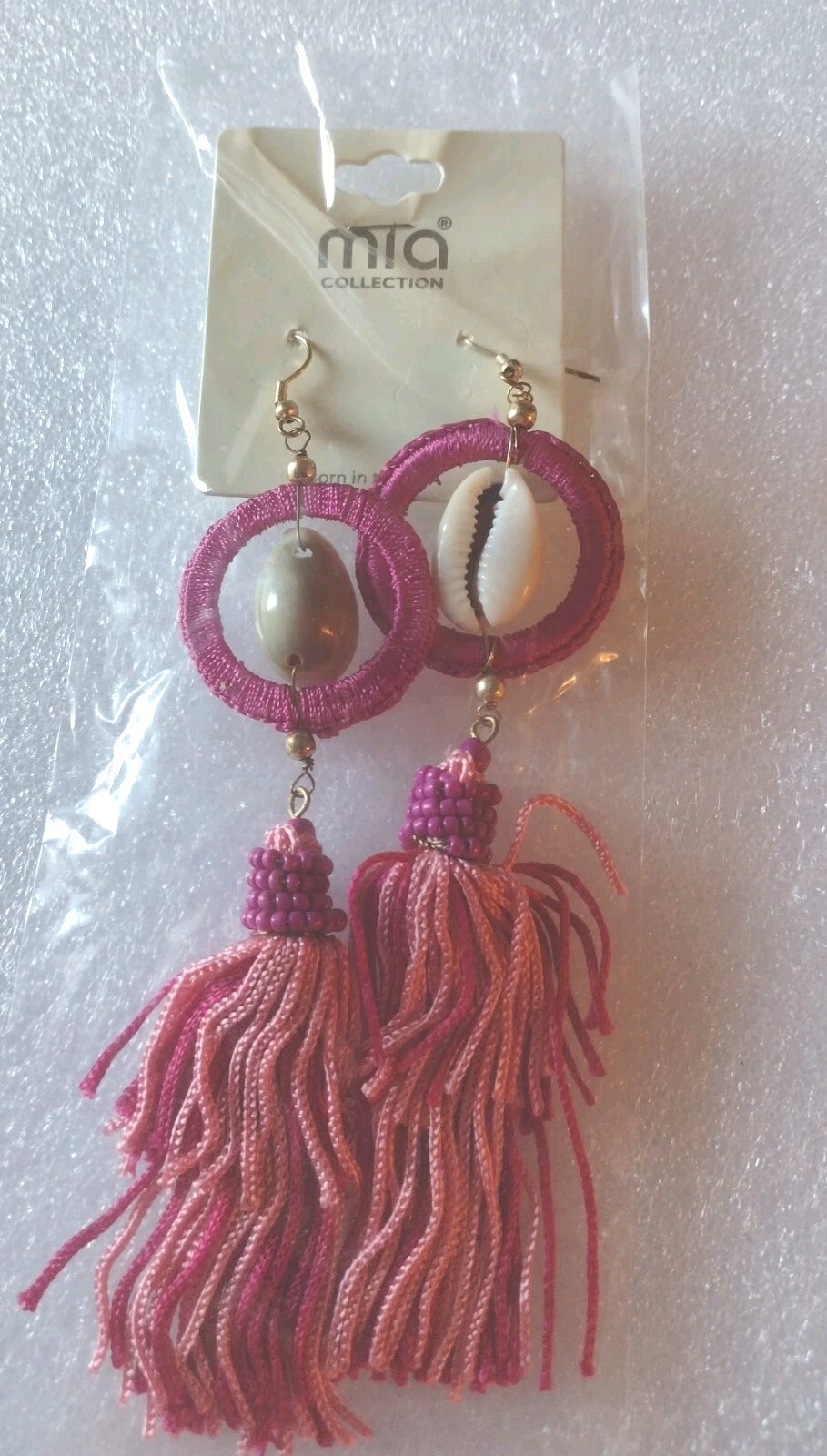 Mia collection Earrings Shell and Bead Dangle Tassel pink and purple