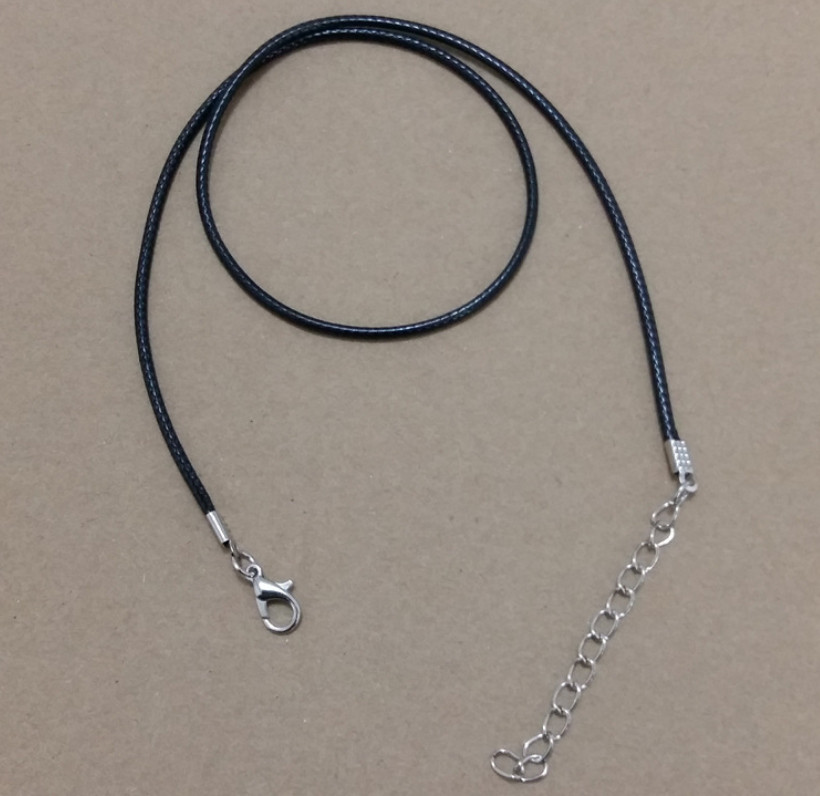 2mm Black Wax Leather Cord Rope Necklace 45+5cm (18+2″) Chain Lobster Clasp 2pcs