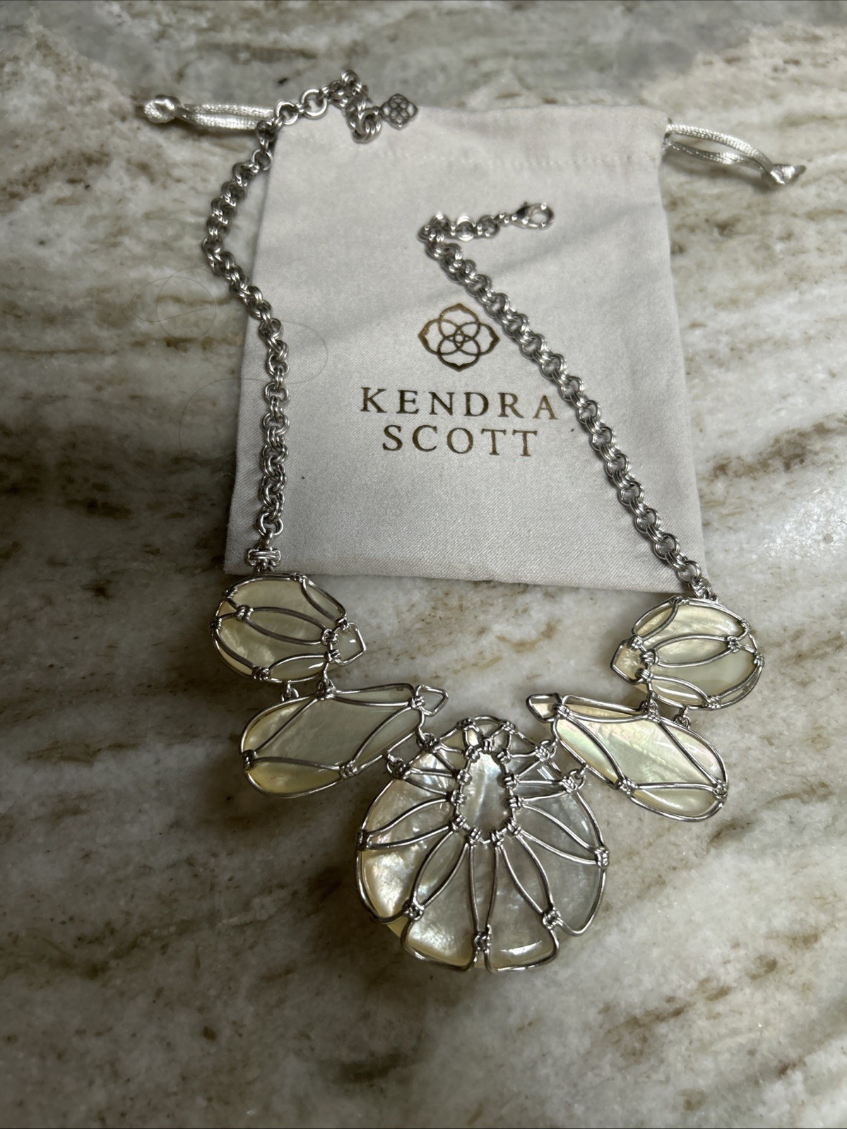 Kendra Scott Kenzie Statement Necklace Silver Ivory Pearl $198 Wedding Formal