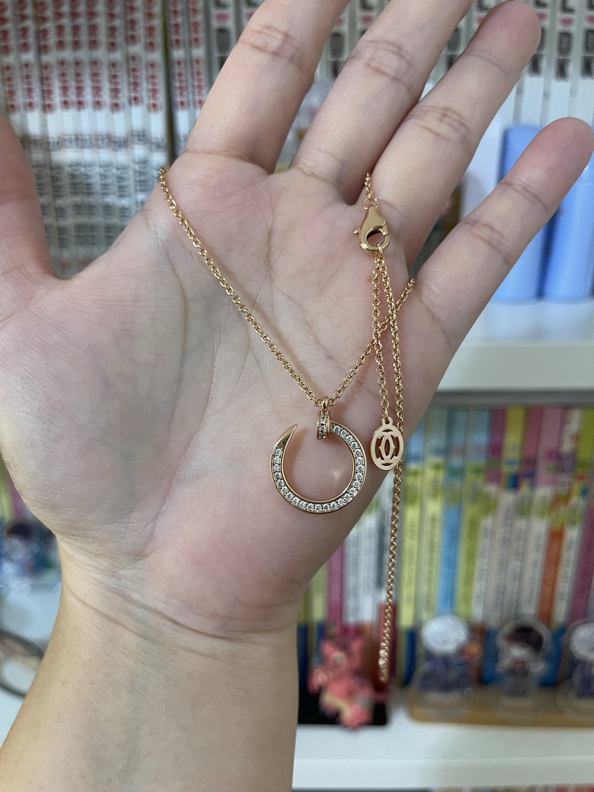 Gold Tone Crescent Moon Pavé White CZ Pendant Cable Chain Necklace