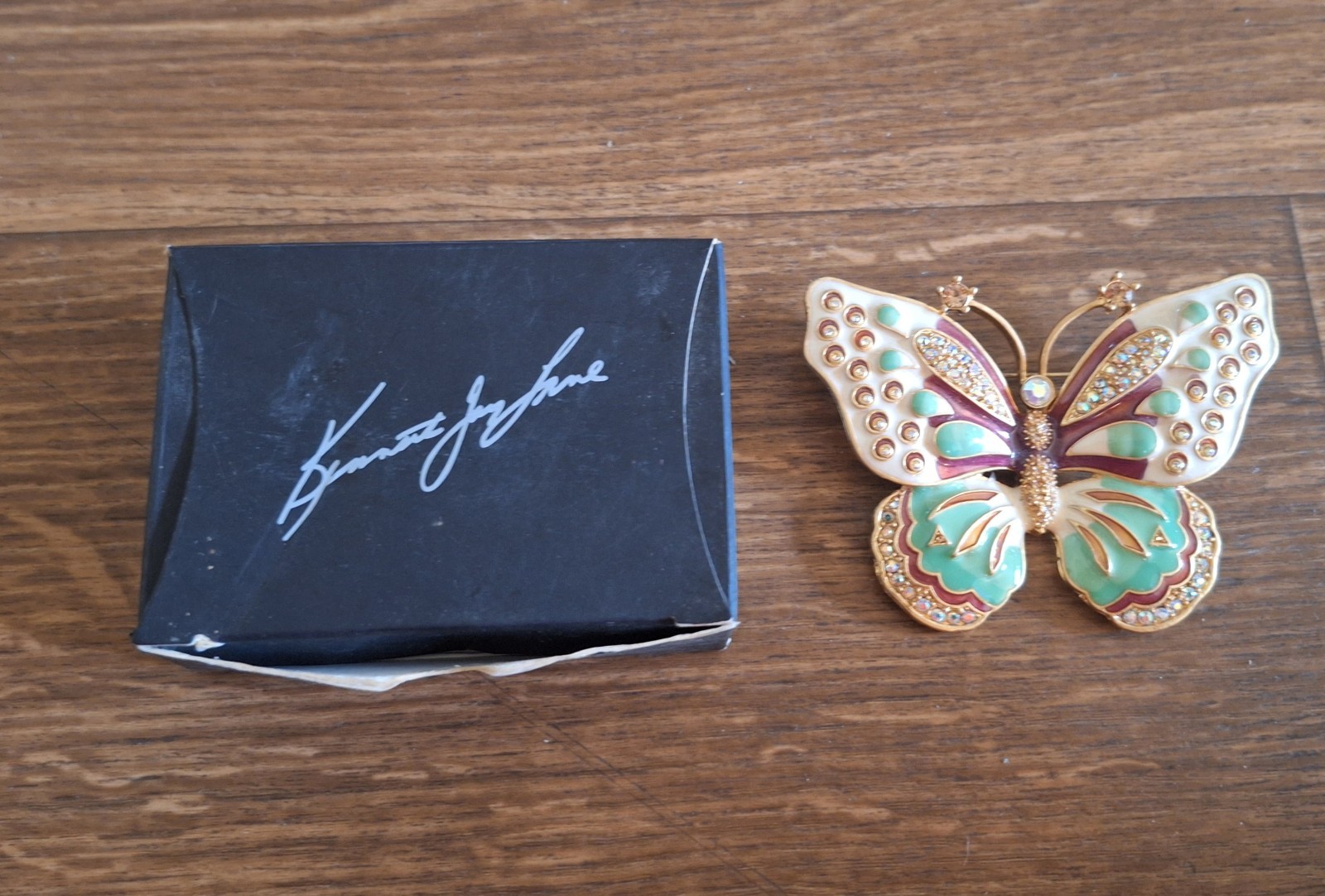 Avon Signed KJL Kenneth Jay Lane Pastel Enamel Crystal Butterfly Pin Brooch!!