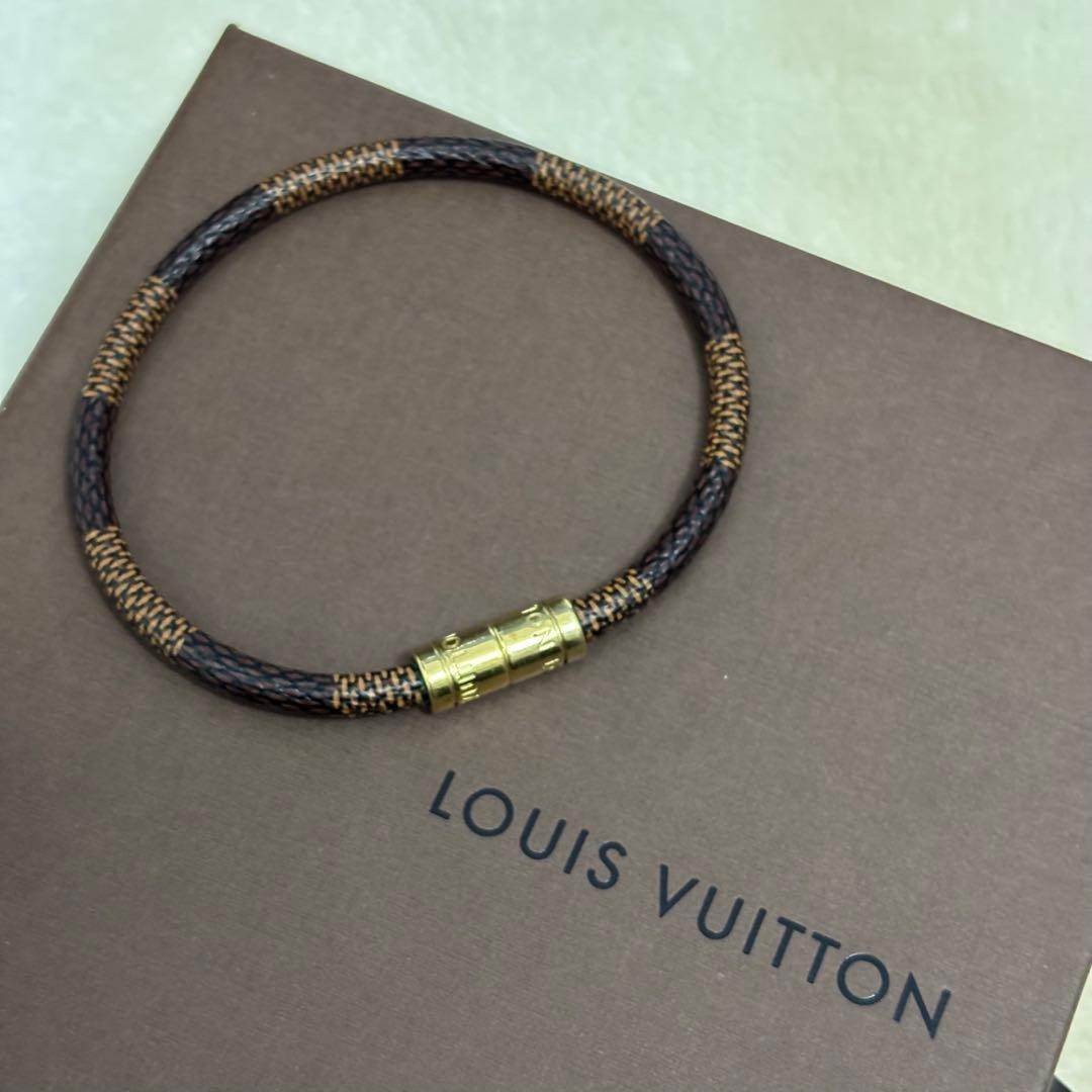Louis Vuitton Damier Bracelet Keep It With Box Brown Gold Used
