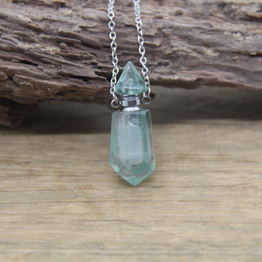 Double Pointed Perfume Bottle Pendant Vial Labradorite Pendants DIY Necklace 1Pc