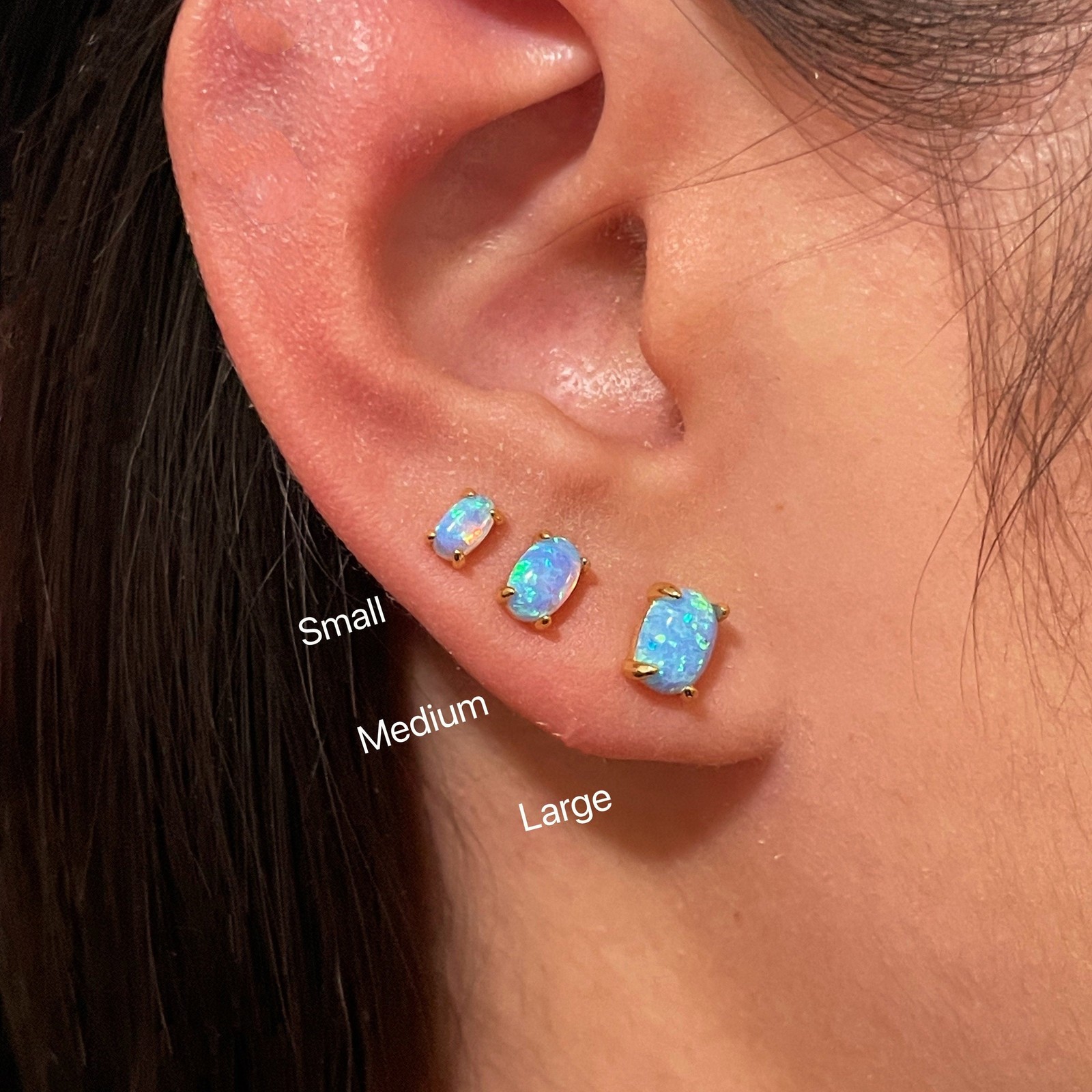blue opal stud earrings, 18K gold plated sterling sliver jewelry gift for women