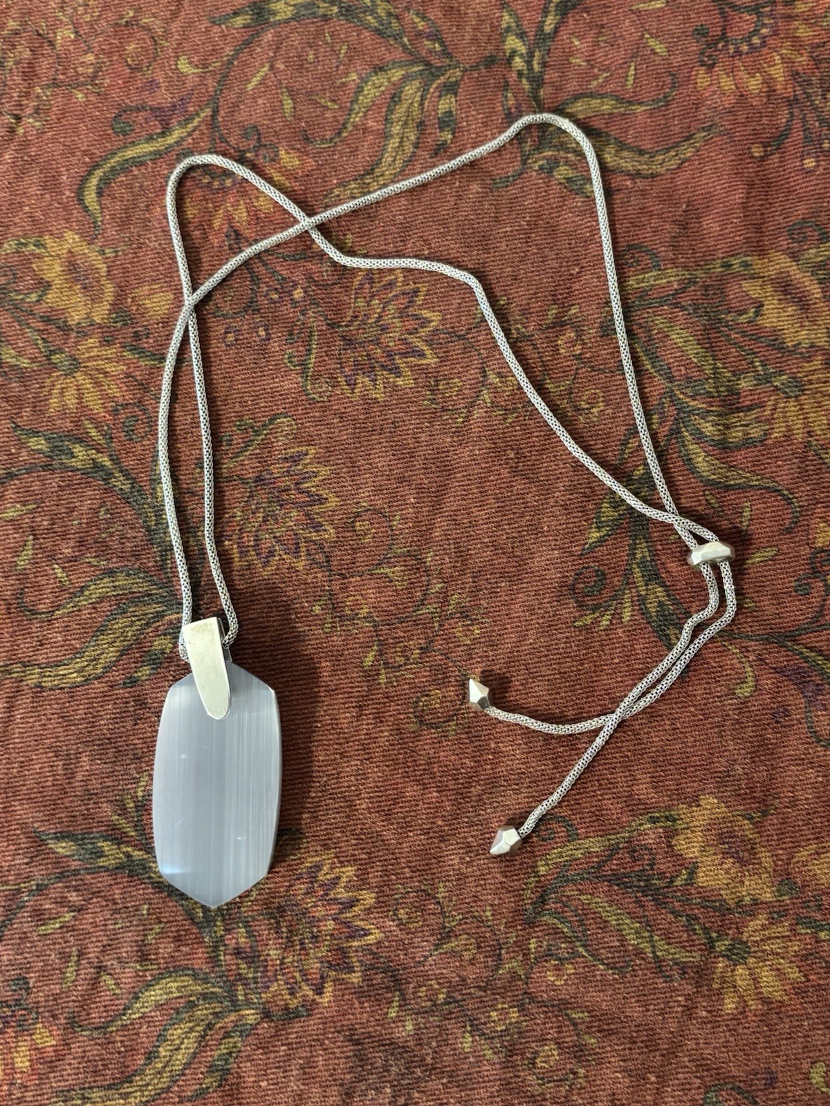 Kendra Scott Inez Necklace Silver tone Slate Cat’s Eye Glass pendant