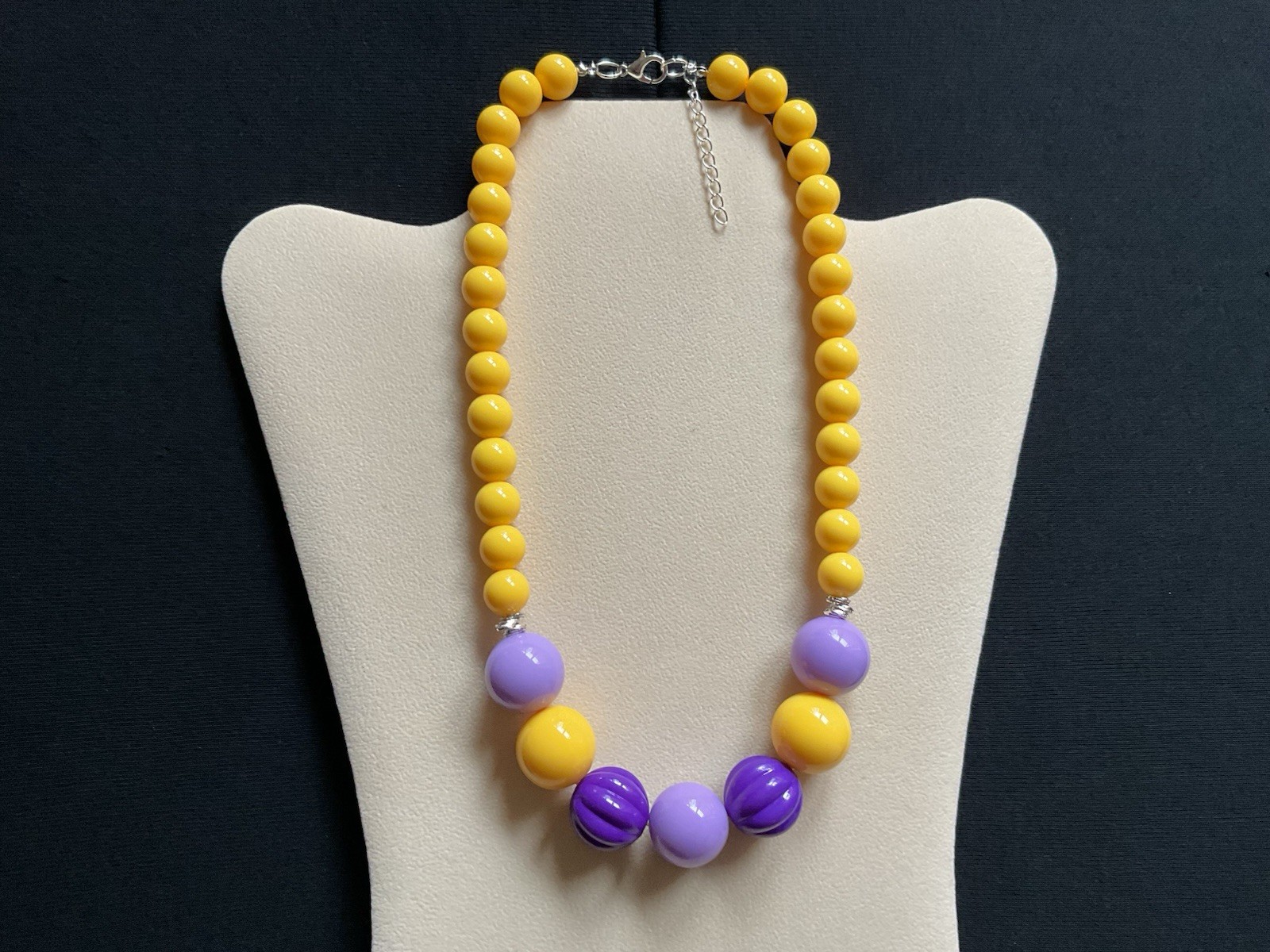 Chunky Yellow, Lilac And Purple Beads Adjustable Necklace